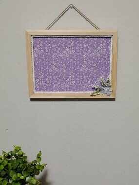 Lilac Purple Decorative Message Bulletin Cork Board 9"x12" Light Wood Frame